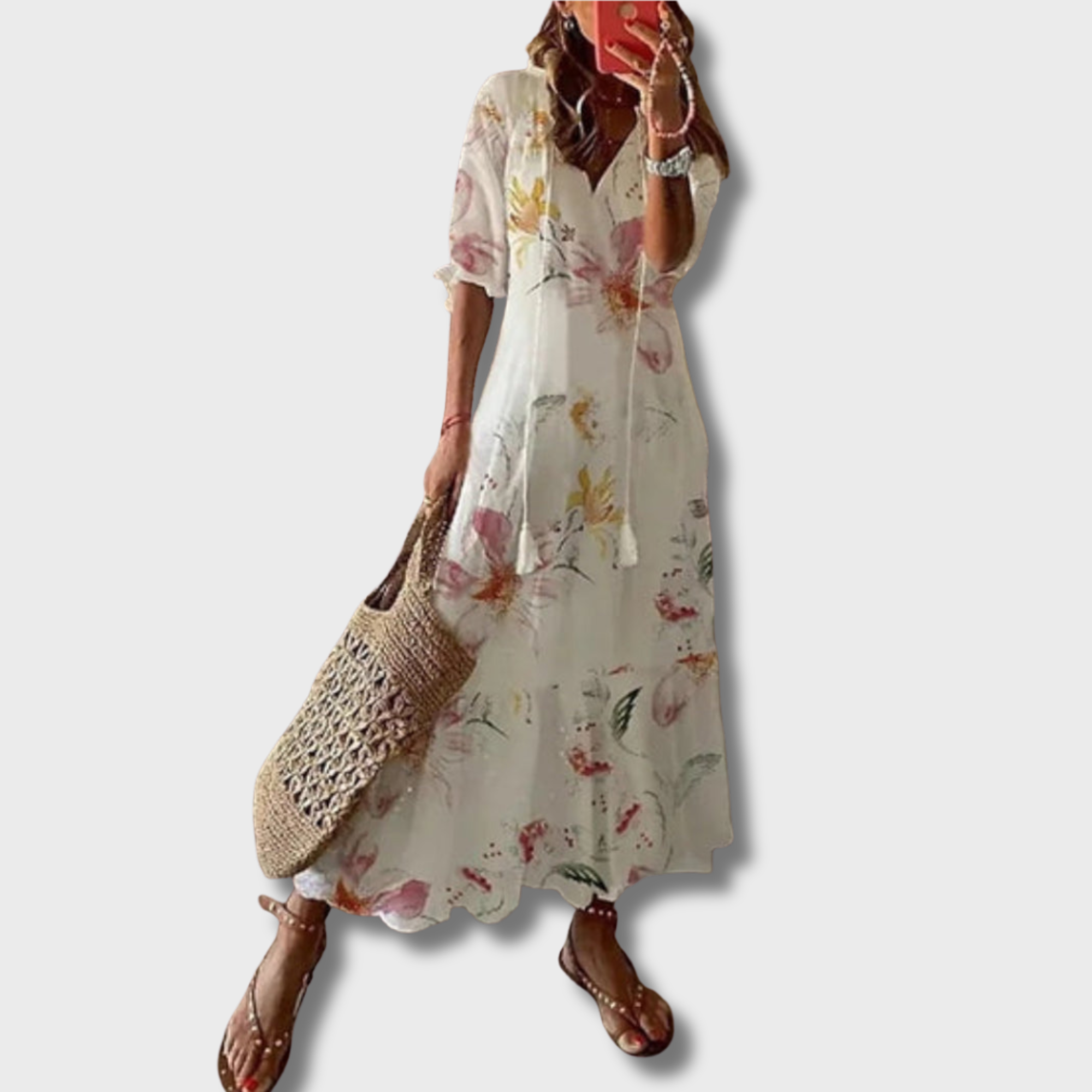 Jana - Boho Vintage V-krční tištěné šaty