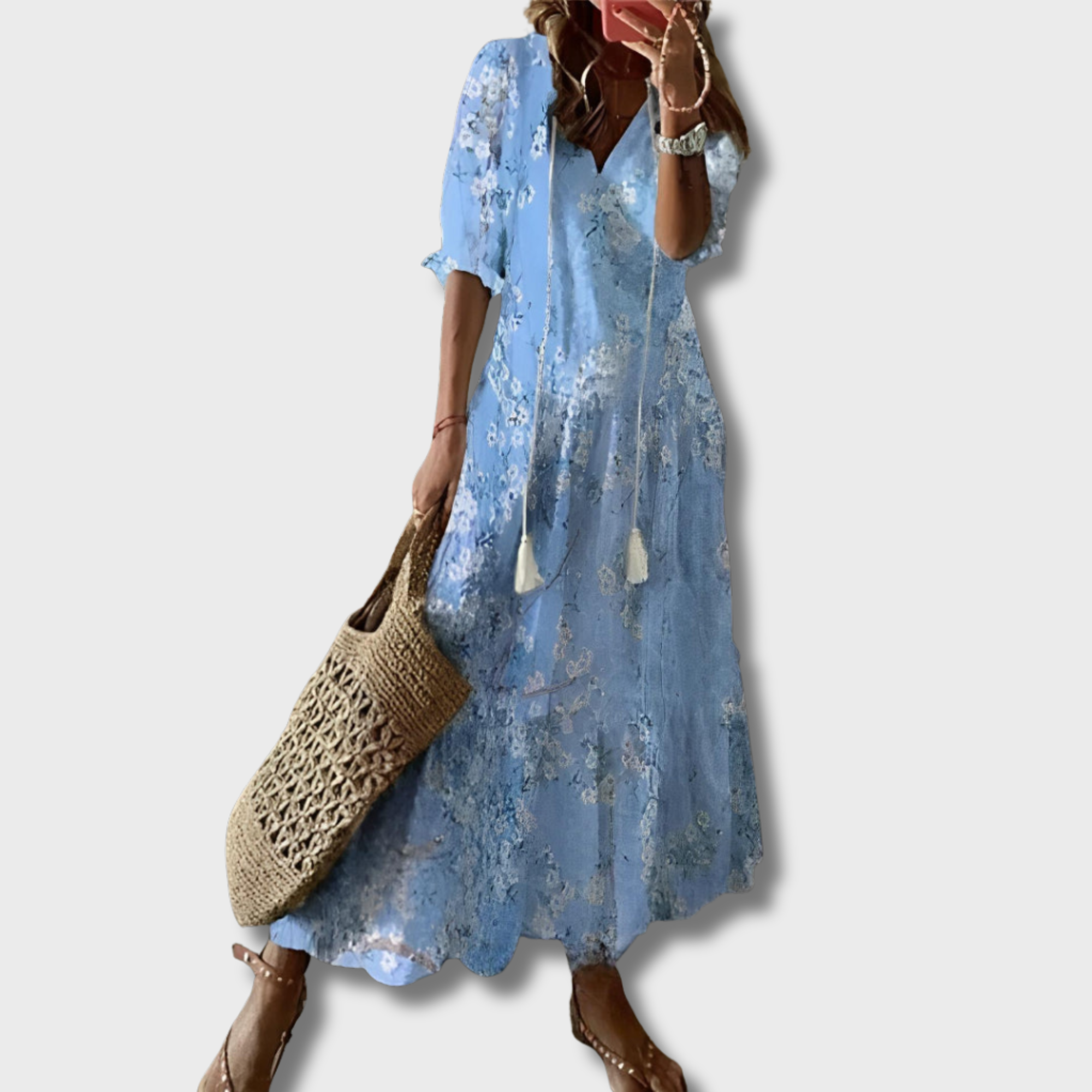 Jana - Boho Vintage V-krční tištěné šaty