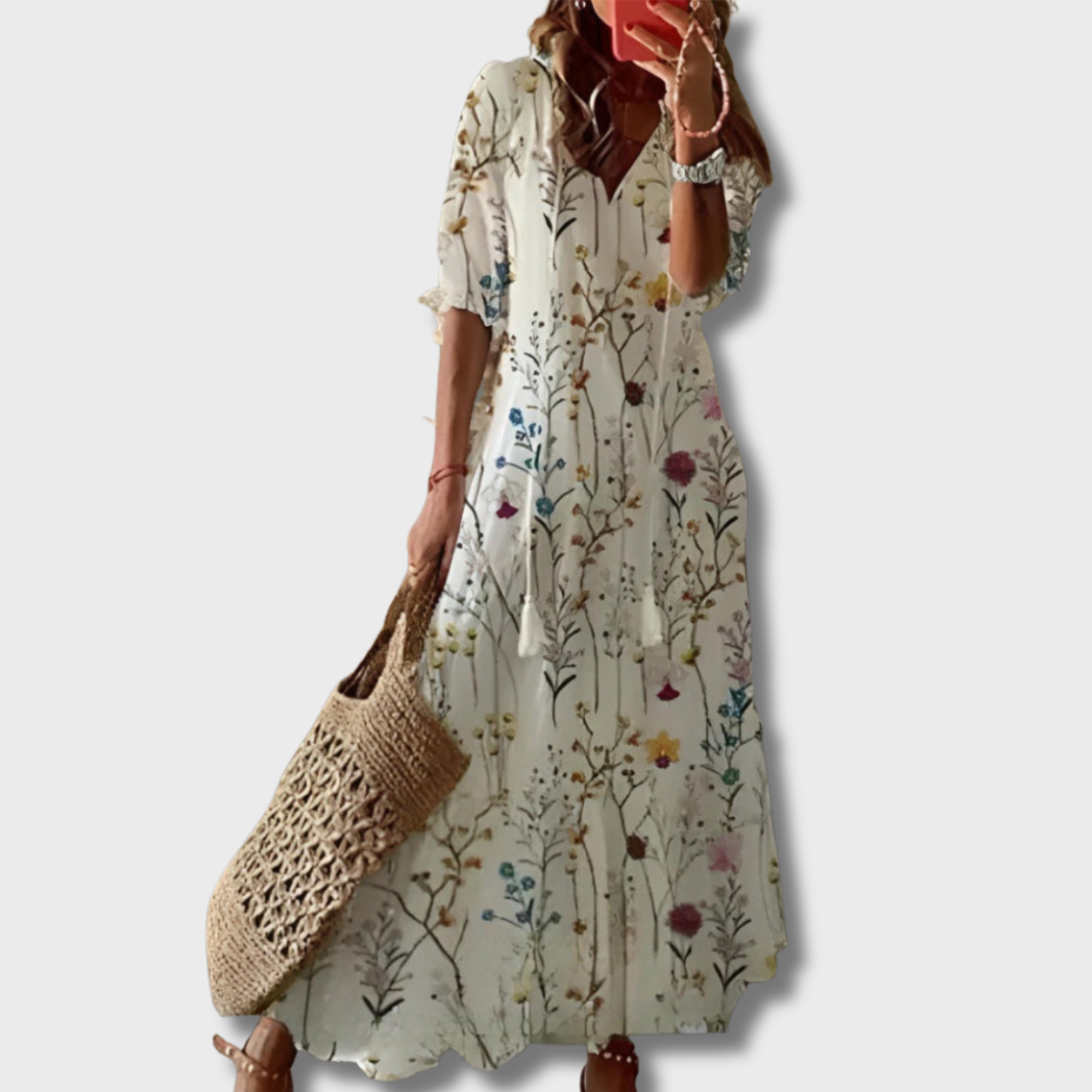 Jana - Boho Vintage V-krční tištěné šaty