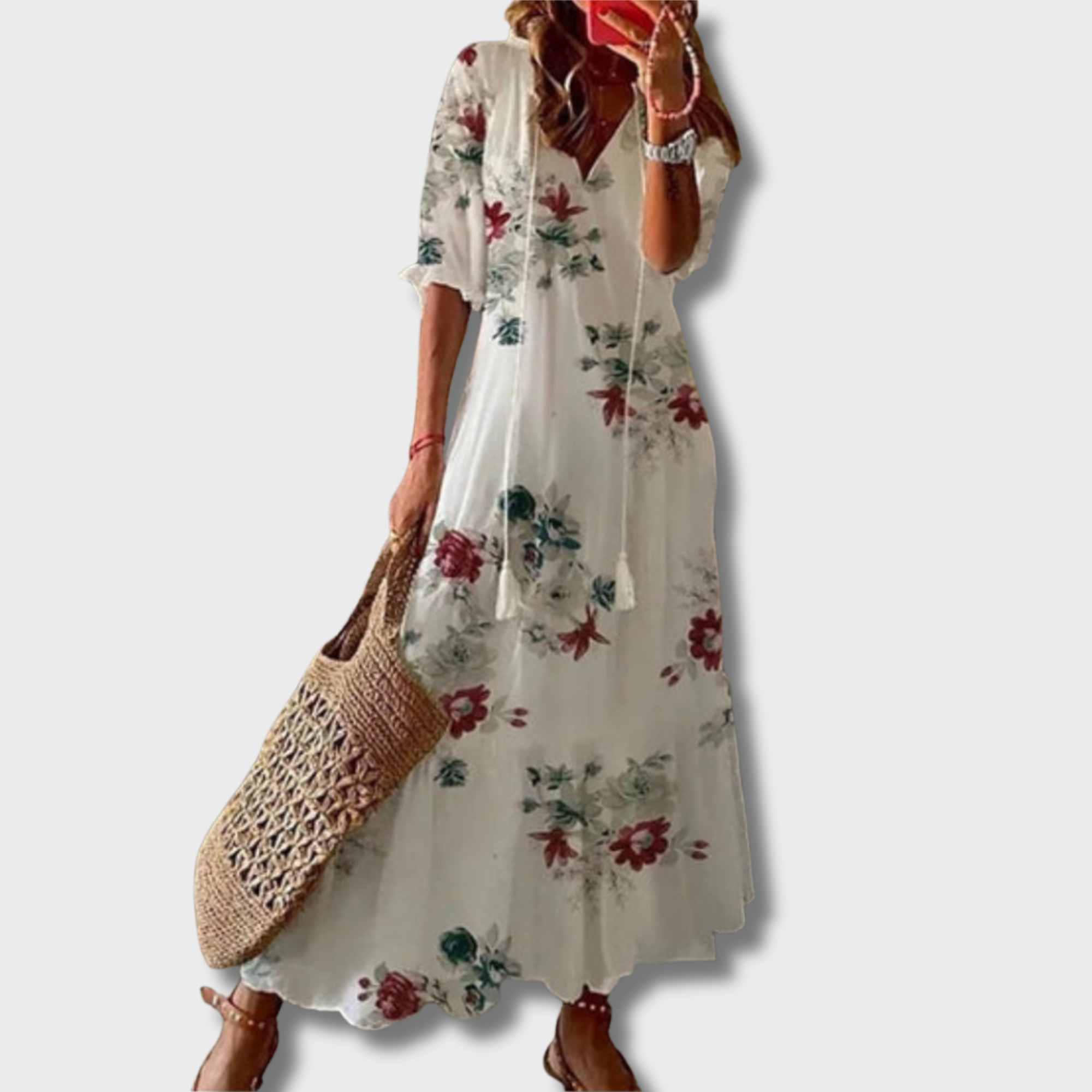 Jana - Boho Vintage V-krční tištěné šaty